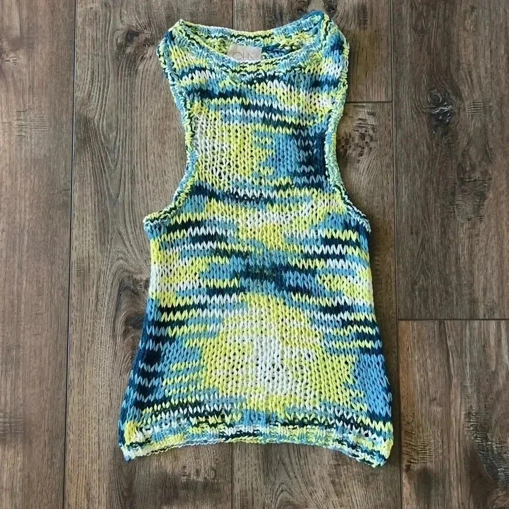 NWOT Chaser Long Sleeve Knit Bohemian Cardigan & Tank Set Blue/yellow Size M
